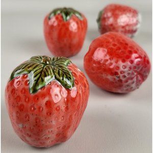 Vintage Hand Painted Glazed Ceramic Sugar Dipped Strawberries Set of 4